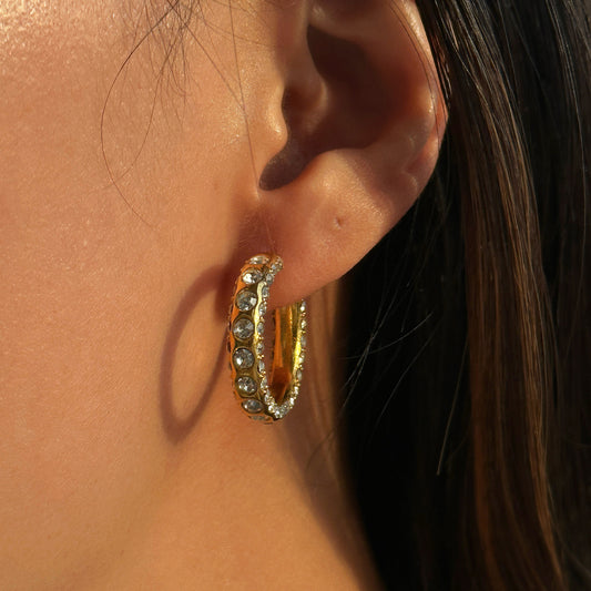 Boucles d'oreilles vintage en acier inoxydable avec strass et zircons