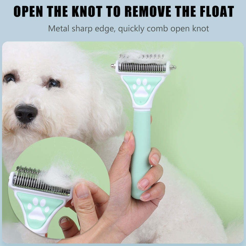 Brosse pour chien - Épilateur double face pour poils d'animaux - Peigne à nœud ouvert - Outil de démêlage pour chien - Épilateur double face pour chats et chiens - Râteau de toilettage pour sous-poil pour la perte