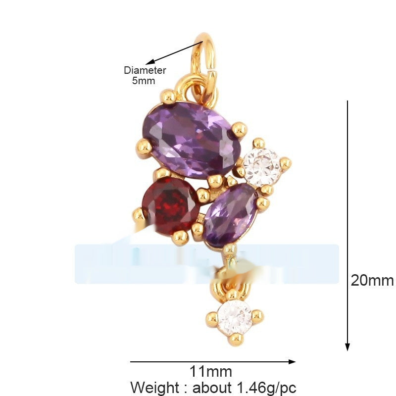 Pure Copper Micro-inlaid Color Flower Zircon Hollow Glossy Flower Listing