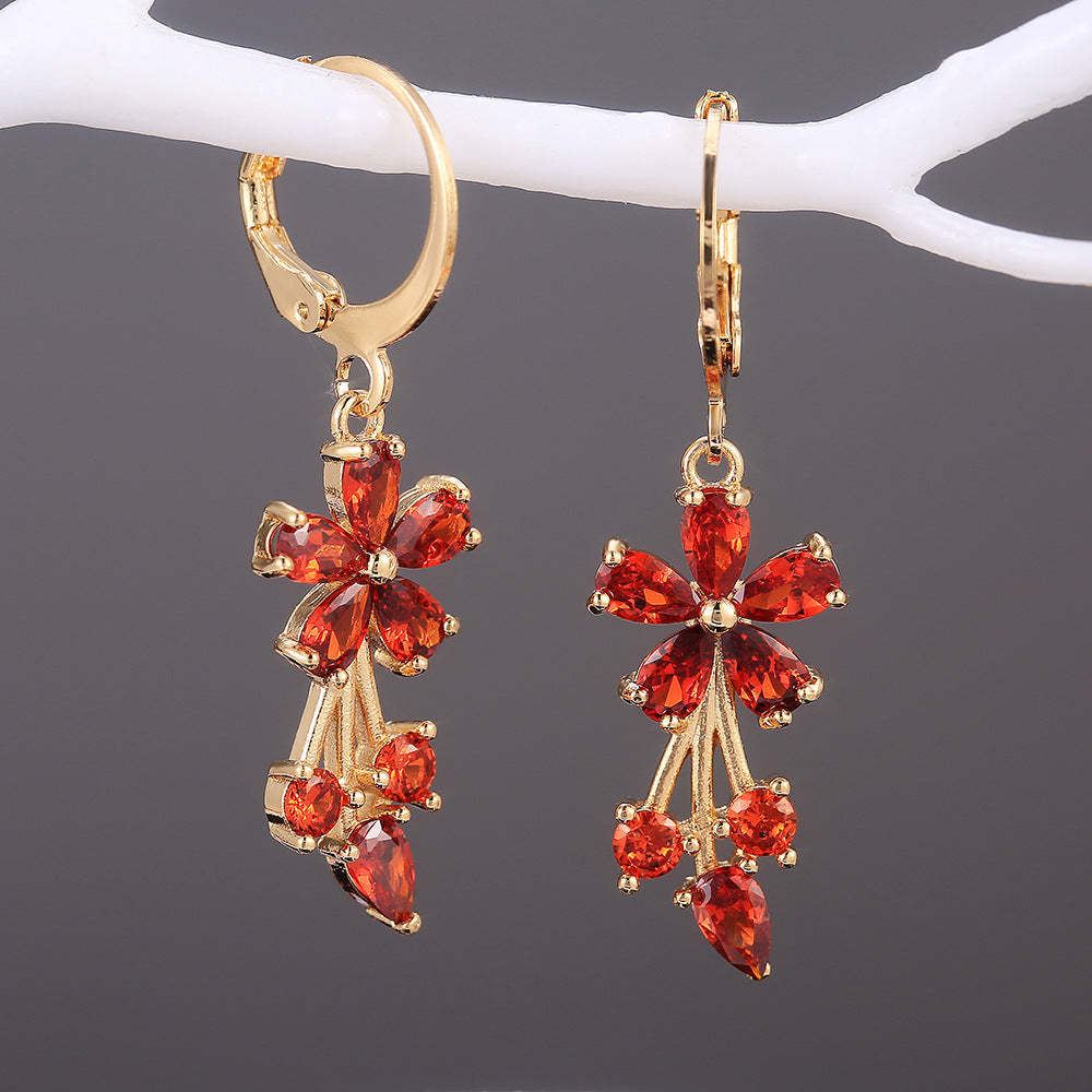 Boucles d'oreilles à fleurs en Zircon incrustées de cuivre OL à la mode