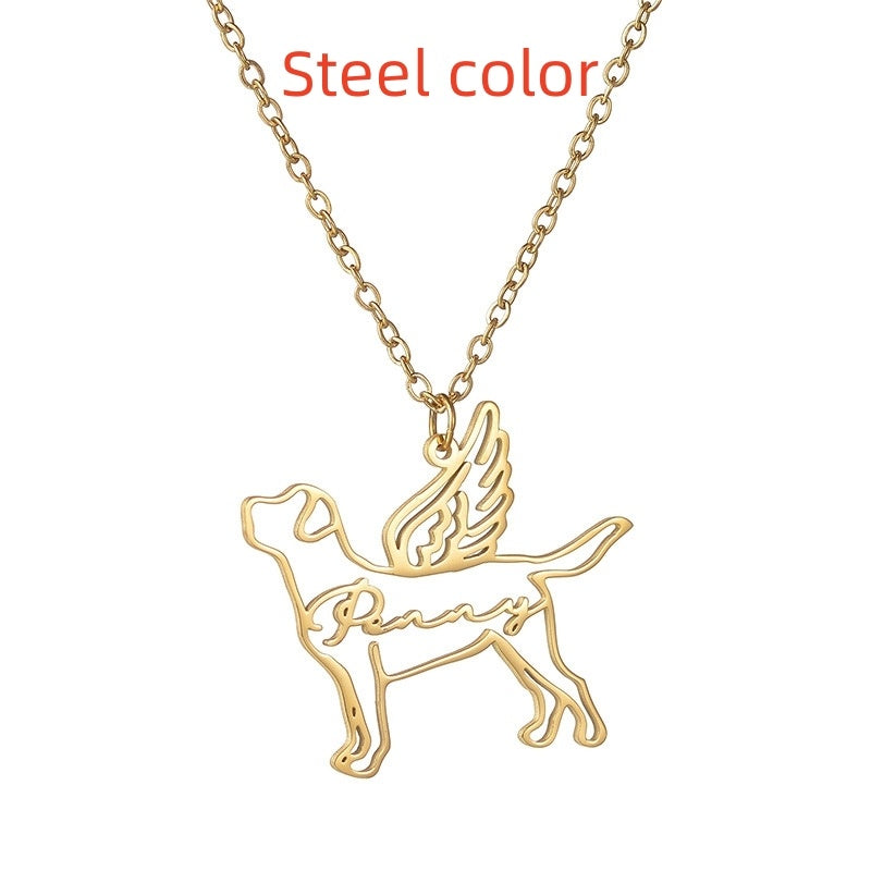 Collier pendentif lettre motif chien bricolage en acier inoxydable