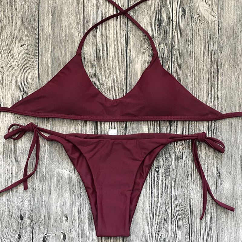 Traje de baño para mujer Bikini Conjunto de bikini de color sólido