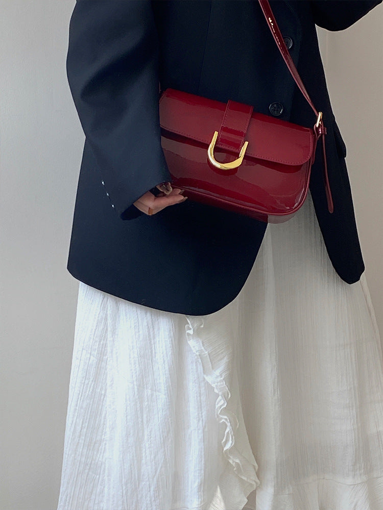 High-grade Patent Leather Shiny Bag Women's Retro