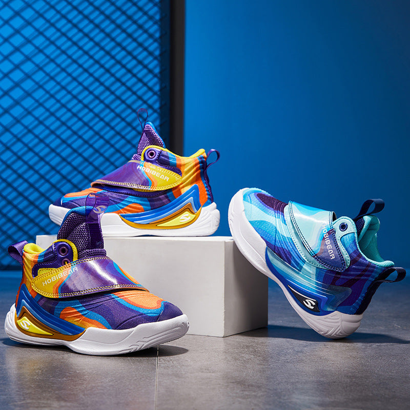 Superficie de cuero, zapatos de baloncesto ligeros y transpirables para niños, zapatos para correr casuales