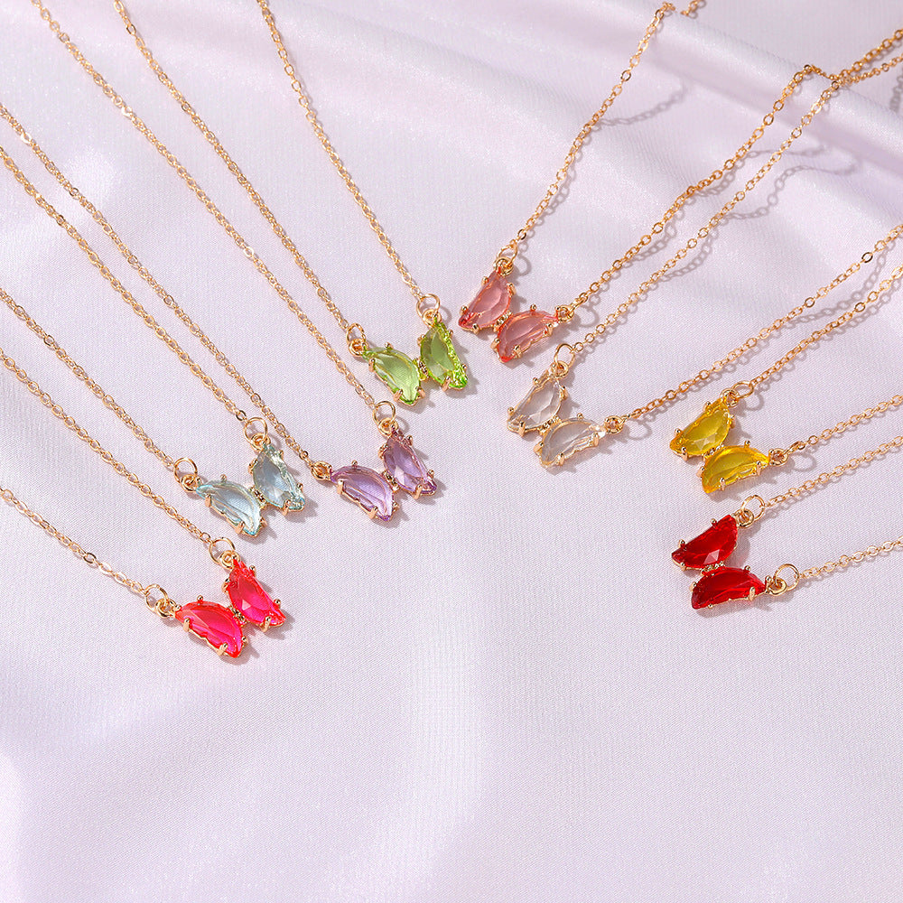 Internet Celebrity Ins Style Glass Crystal Butterfly Necklace