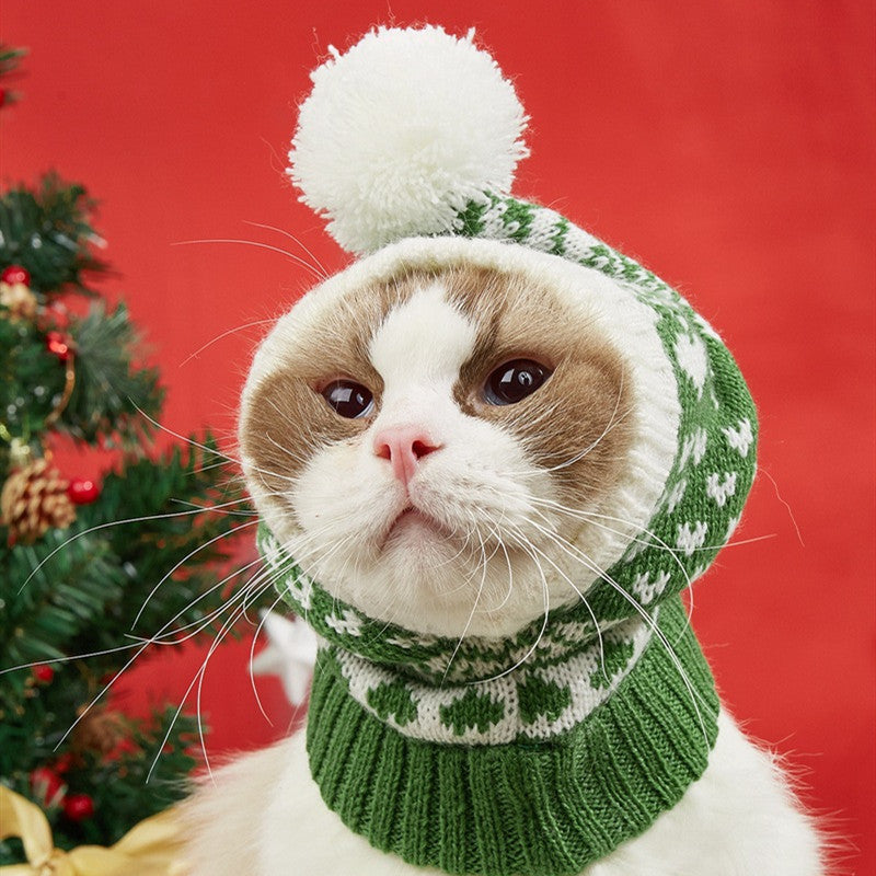 Noël nouvelle atmosphère amour flocon de neige wapiti impression tricoté chaud chien de compagnie chat boule de fourrure chapeau