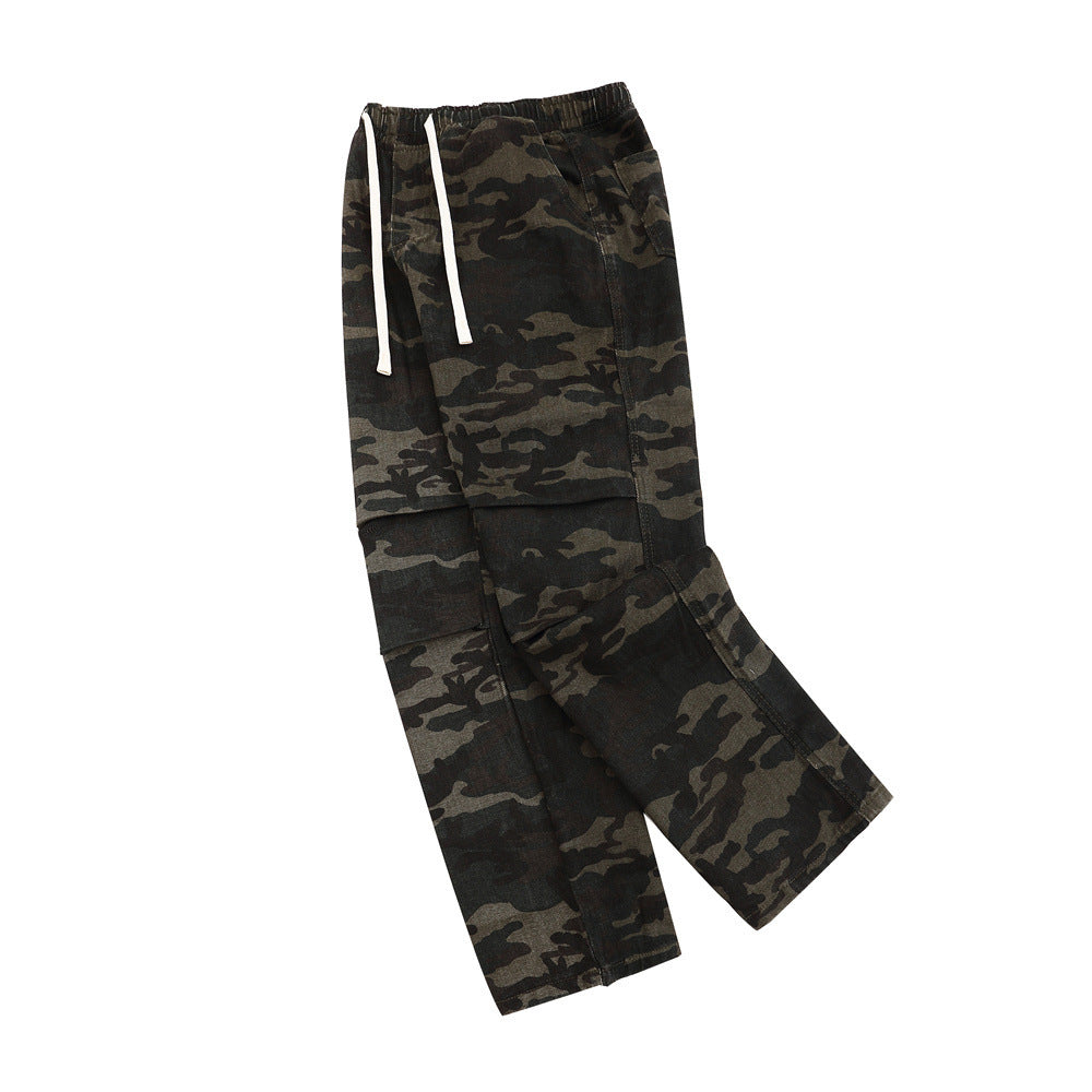 Men's Loose Casual Pleated Drawstring Straight Jeans