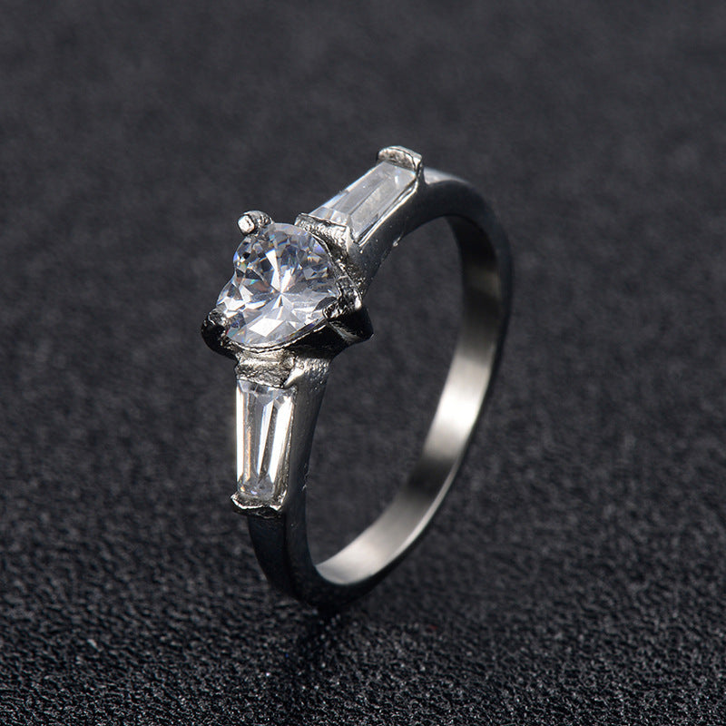 Bague en diamant en forme de cœur pour femmes, bijoux en acier inoxydable moulé