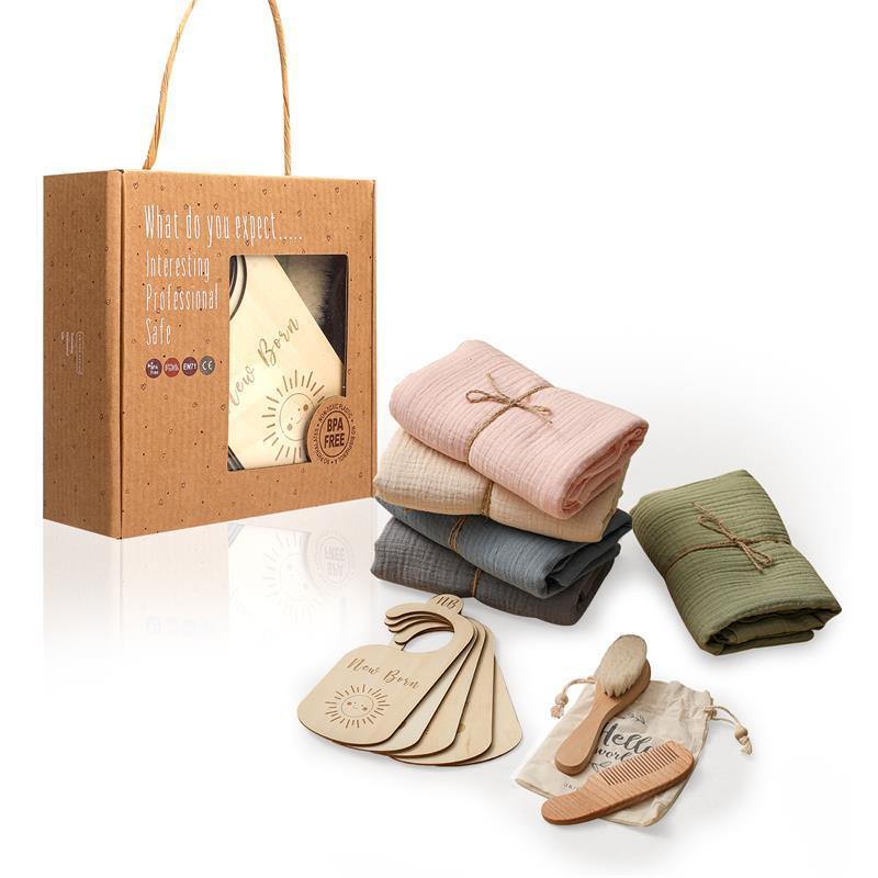 Coffret cadeau pour bébé, brosse en laine, serviette de bain douce pour la peau, coffret cadeau pour bébé d'un mois et de cent jours