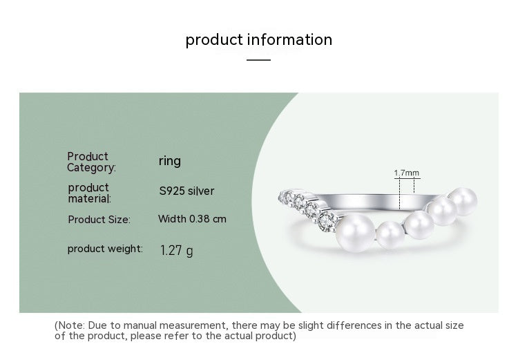 S925 Sterling Silver Ring Women's Korean-style Ins Light Luxury High-grade Pearl