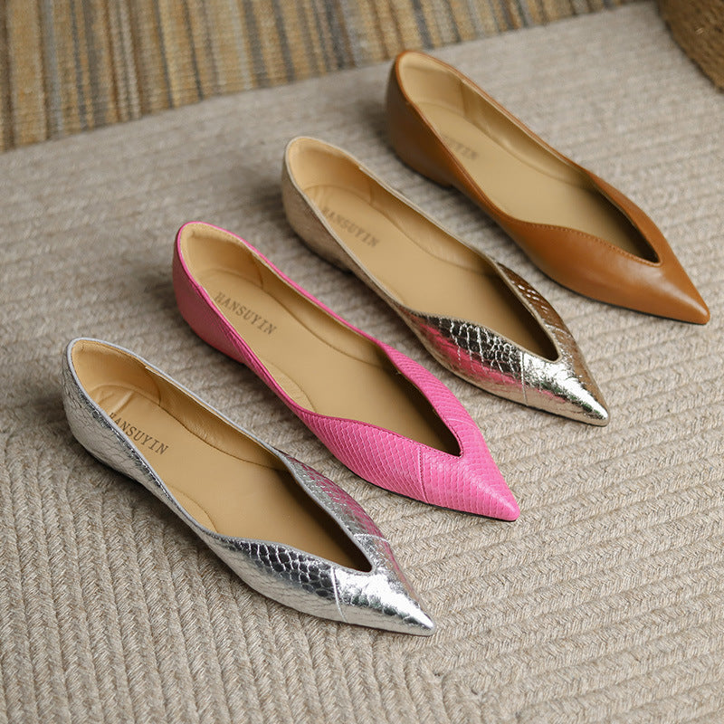 New Shallow Mouth French Pointed Flat Pumps Women