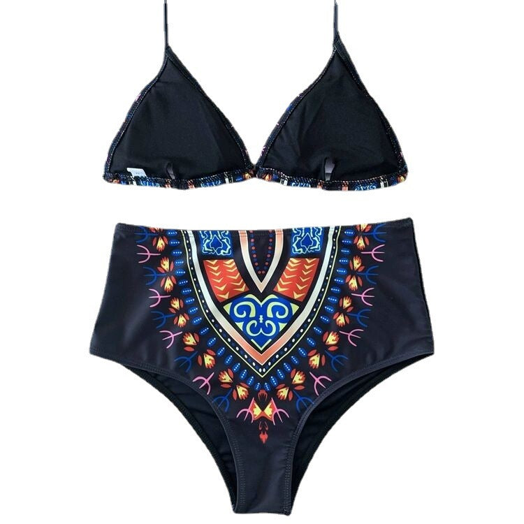 Bikini dividido floral de cintura alta para mujer Natación