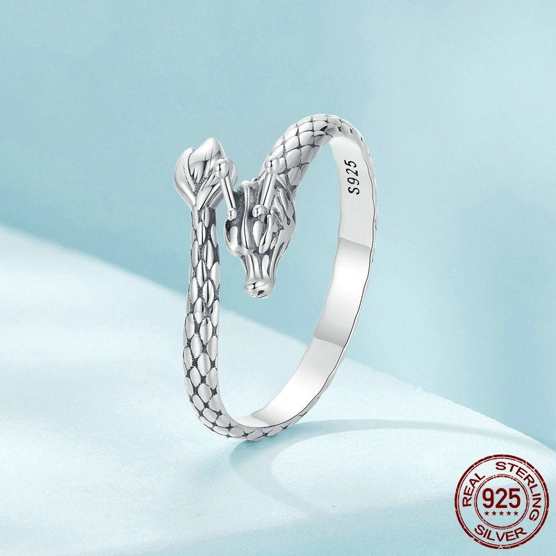 Bague ouverte à enroulement dragon du vent chinois pour femmes