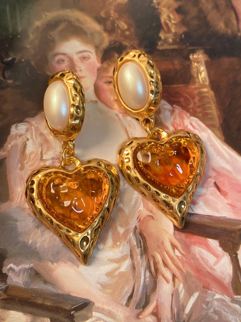 Pearl Heart Middle Ancient Glaze Earring Ear Clip