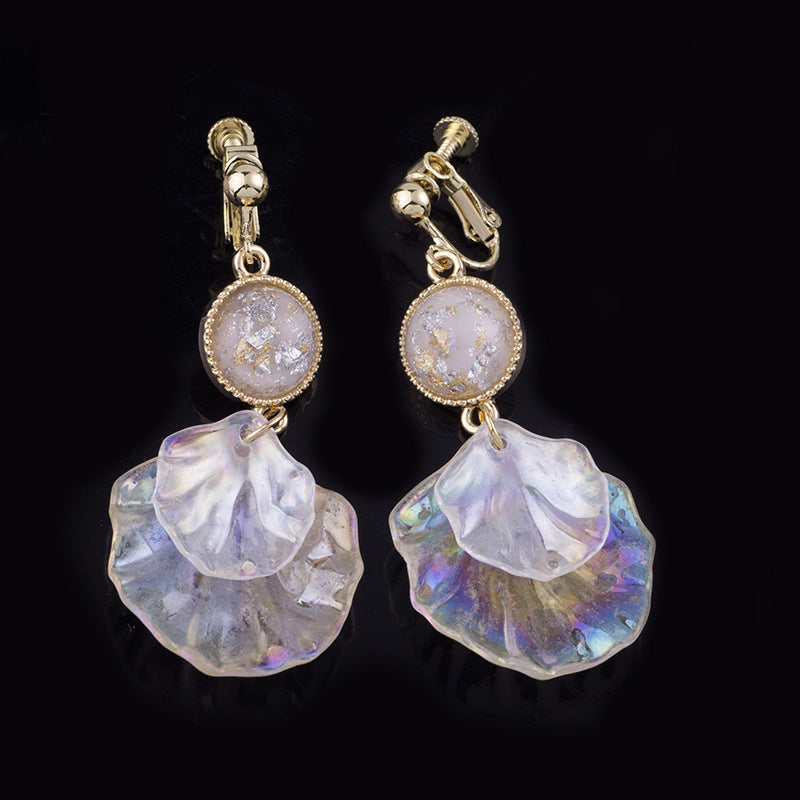Boucles d'oreilles pétales de coquille acrylique colorées, bobine de moustique