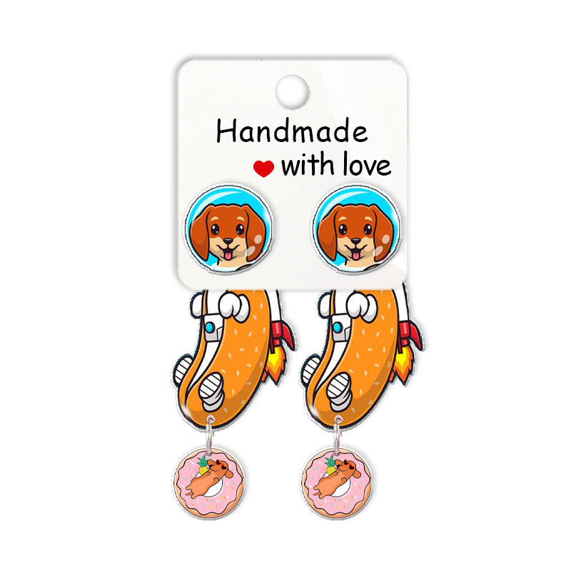 Boucles d'oreilles à tige en forme de teckel, animal mignon, chiot de dessin animé