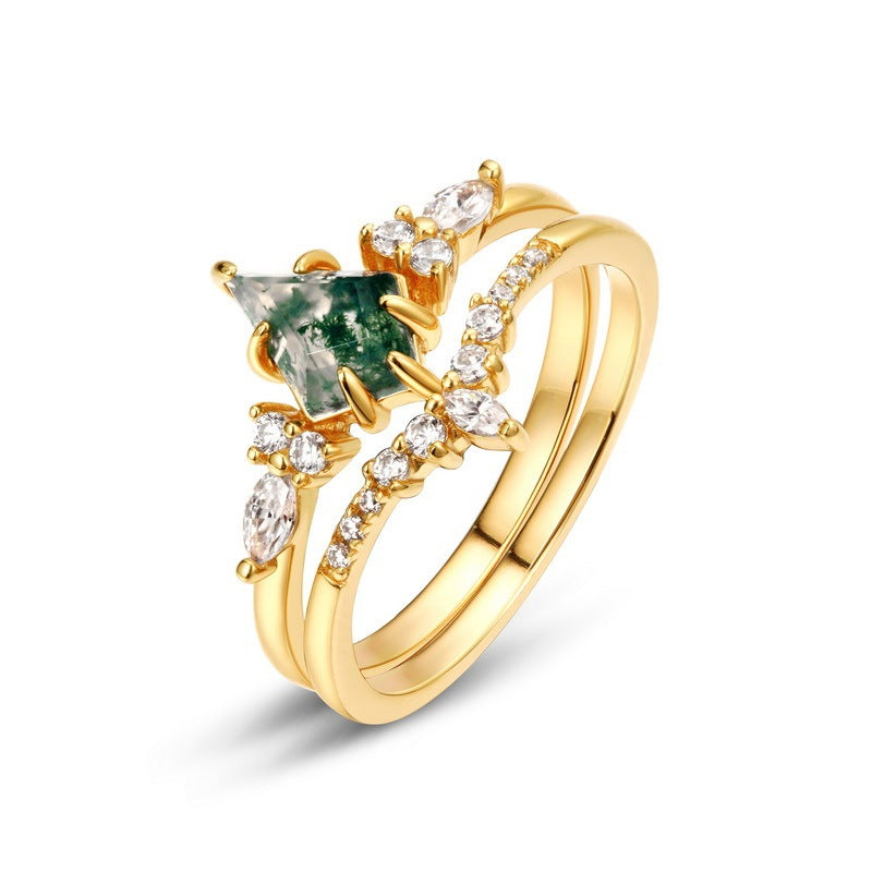 Bague femme en argent S925 incrustée de pierre de mousse verte