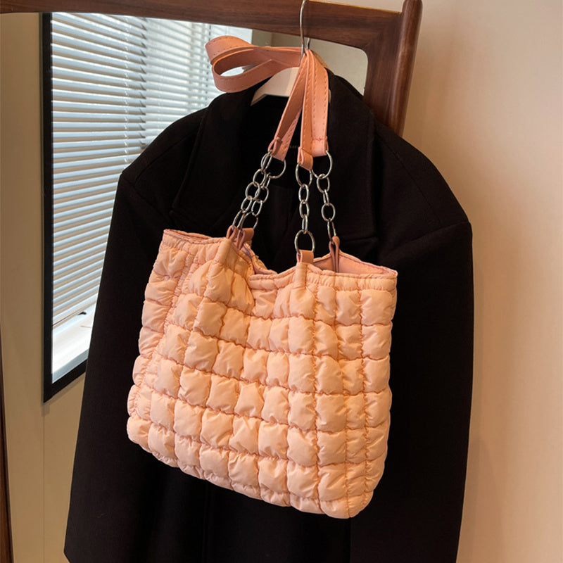 Sacs à main à carreaux en chaîne pour femmes, fourre-tout de styliste à bulles de grande capacité, sac à bandoulière plissé sous les aisselles, mode automne et hiver