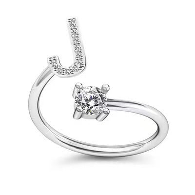 Female Stylish Adjustable Zircon 26 Letters Ring