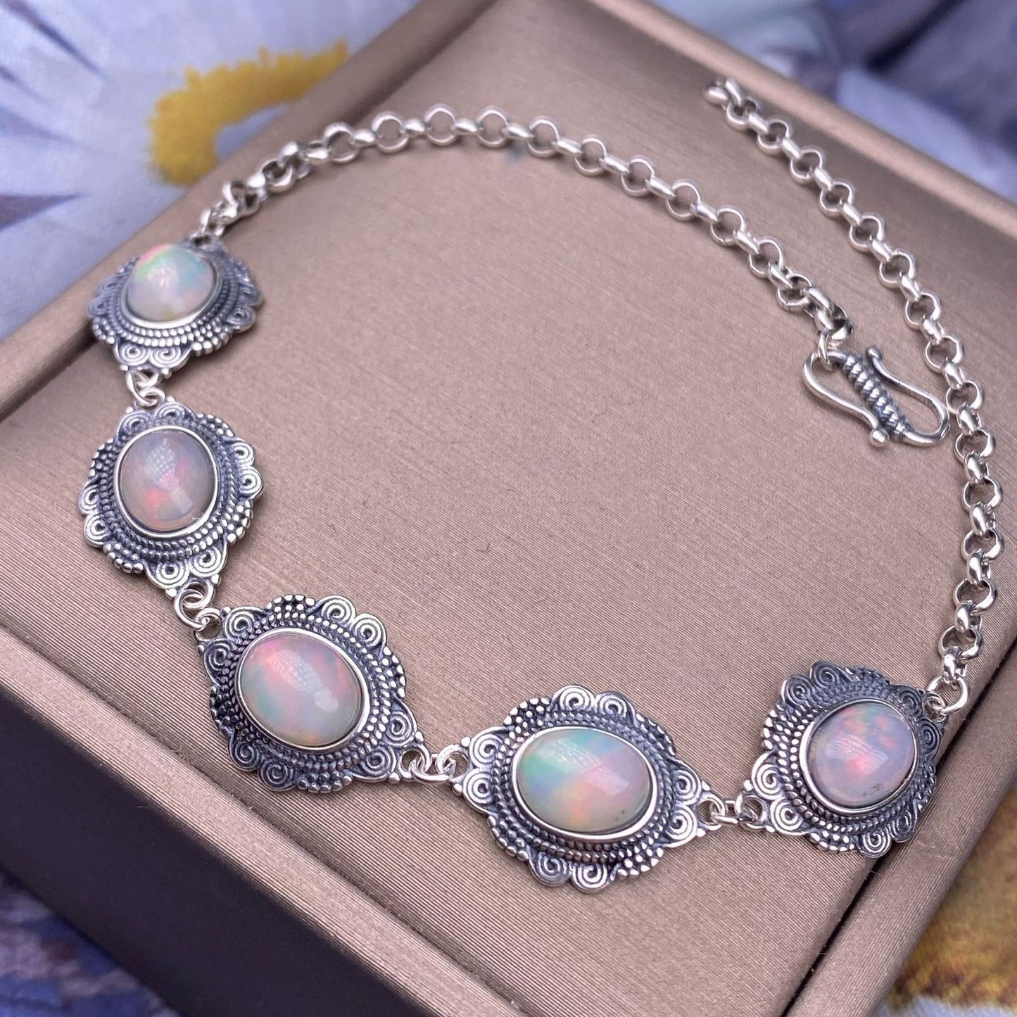 Bracelet S925 Argent Incrusté Vintage Artisanat
