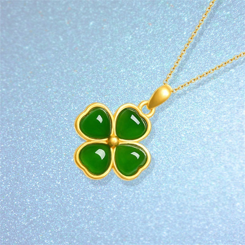 Clover Emerald Tourmaline Pendant Vintage Petal Necklace
