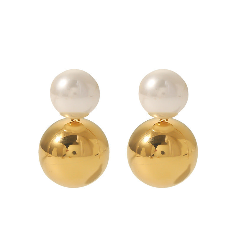 Pendientes de perlas redondas de moda de todo fósforo de acero inoxidable en forma de C
