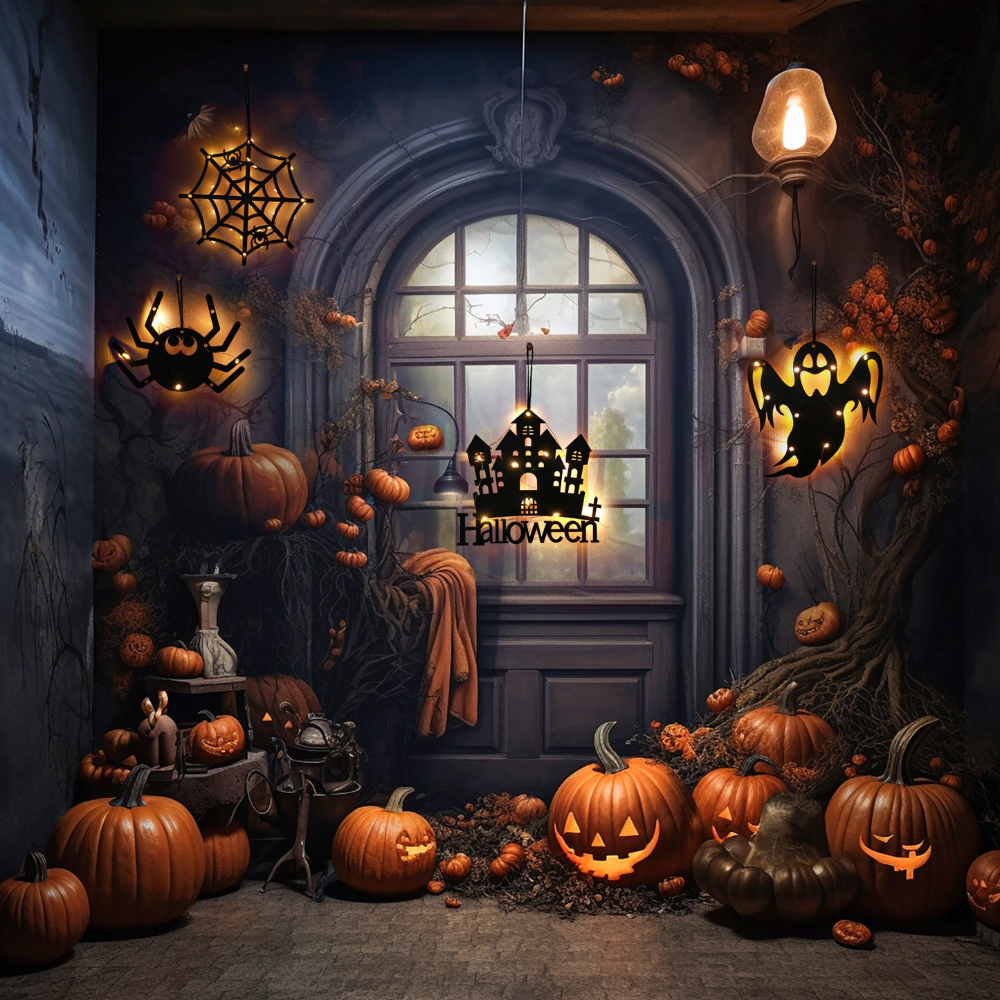 Lumières décoratives LED pour Halloween, araignée luminescente, lampe de décoration pour la maison
