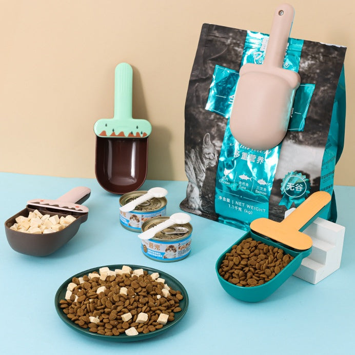 Sac de collation avec cuillère en conserve intégrée dans la pelle, cuillère d'alimentation pour chat et chien, fournitures pour animaux de compagnie