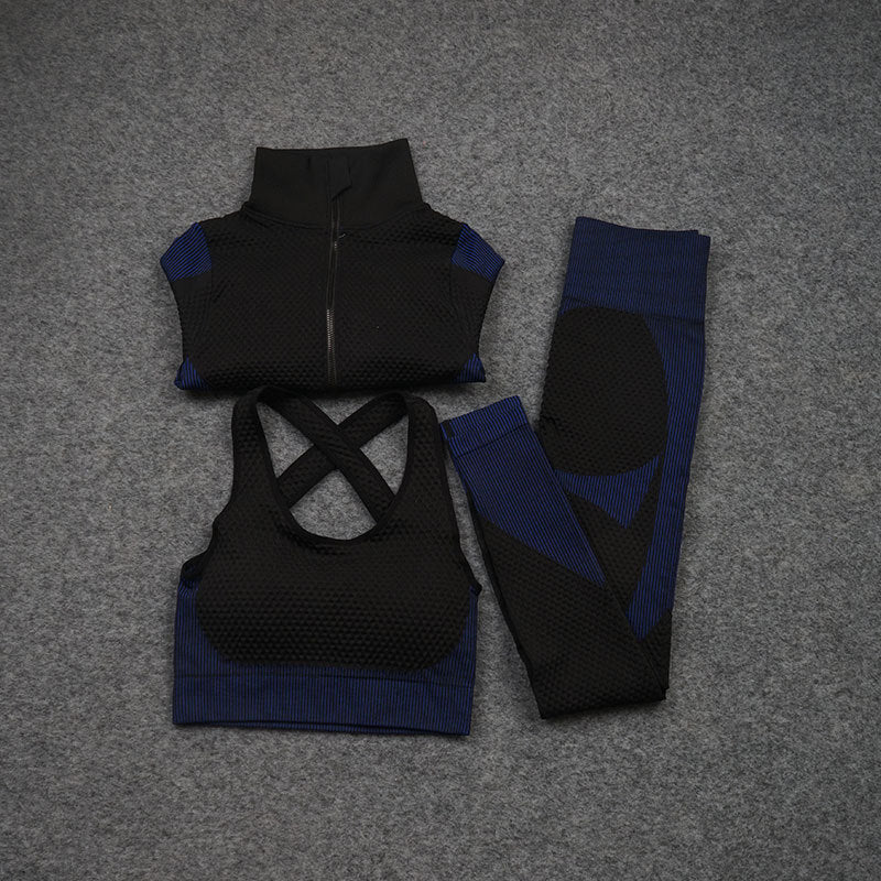 Costume de yoga de sport de pantalon de fitness extensible trois pièces