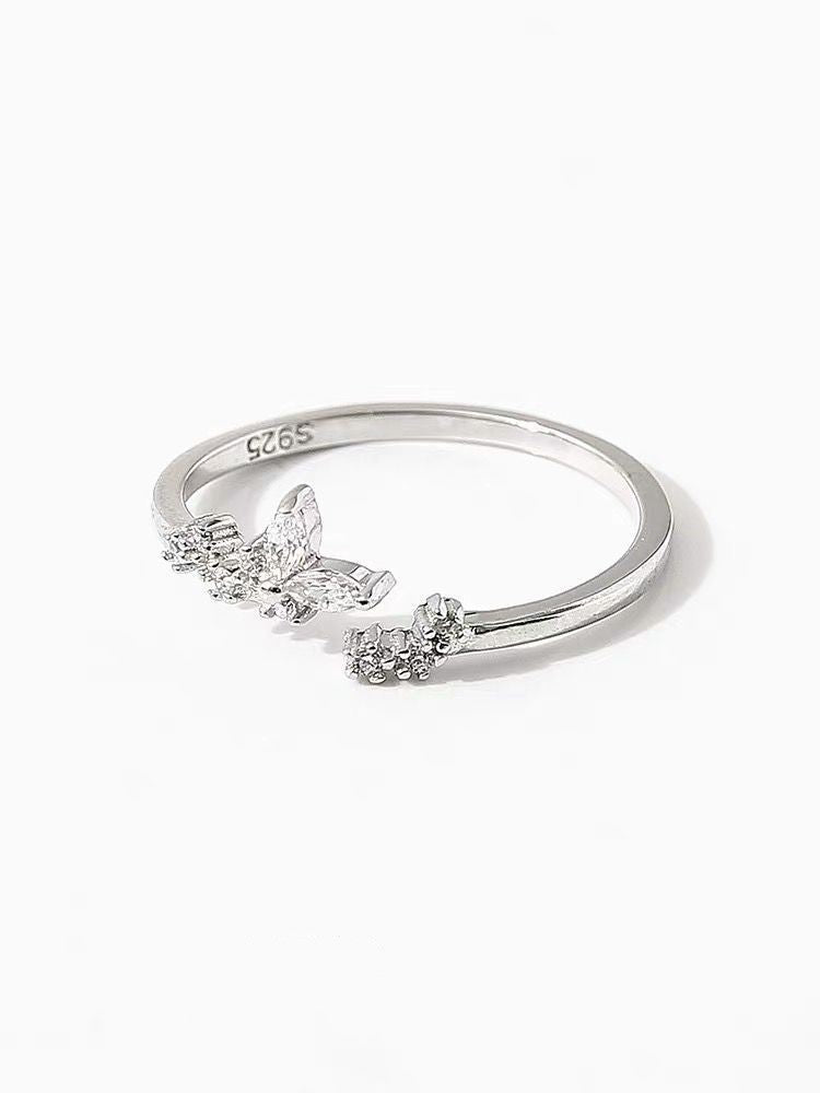 Bague plaquée argent Bague de jointure fine papillon