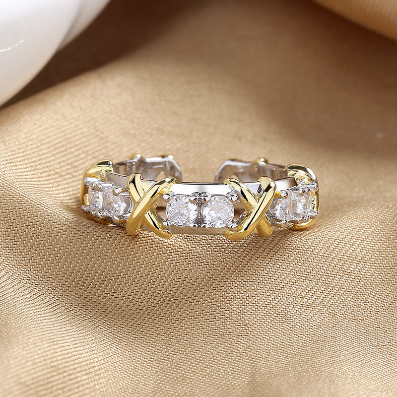 Bague en Zircon avec lettre X et croix de séparation des couleurs à la mode