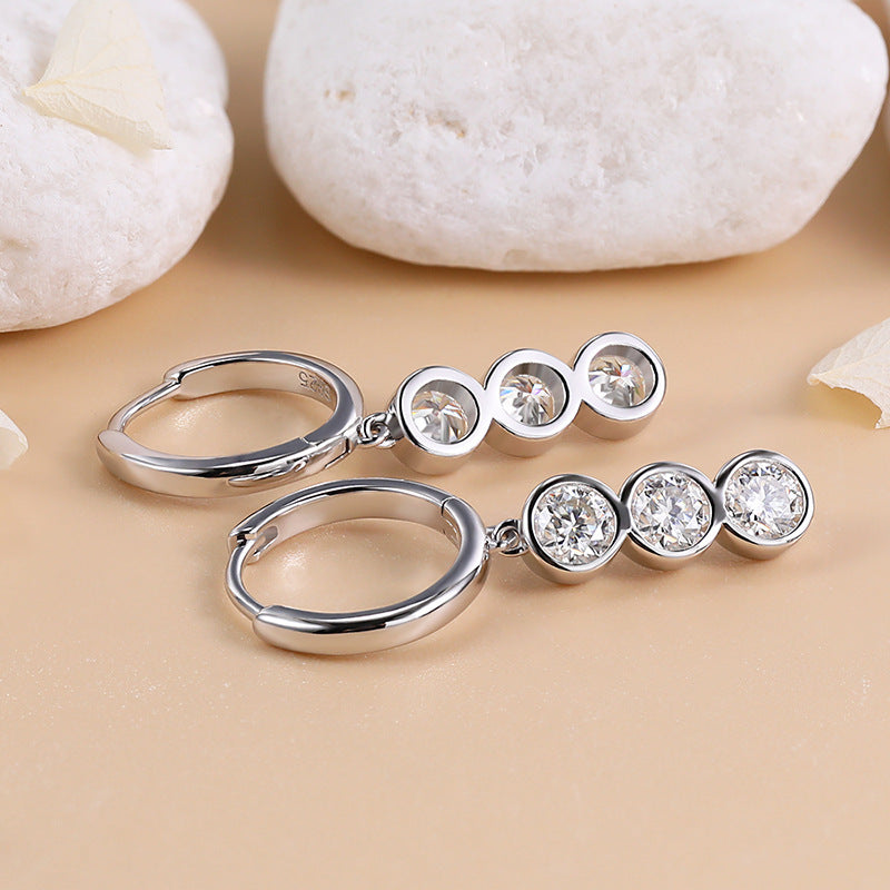 Boucles d'oreilles à la mode Moissanite en argent Sterling 925 plaqué or 18 carats, élégantes boucles d'oreilles à bulles à trois pierres