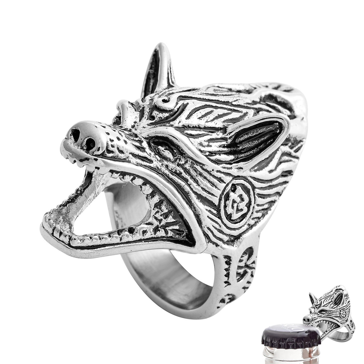 Bague tête de loup créative à double usage