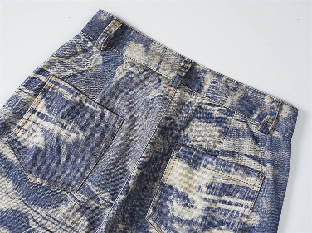 American Style Loose Wide Leg Jeans Pocket Width Cuffless Pants