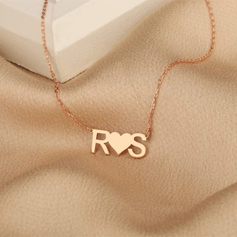 Collier pendentif lettre personnalisé plaqué or en acier inoxydable