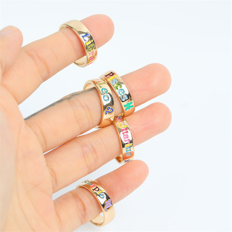 Oil Dripping Twelve Constellation Free Size Rings