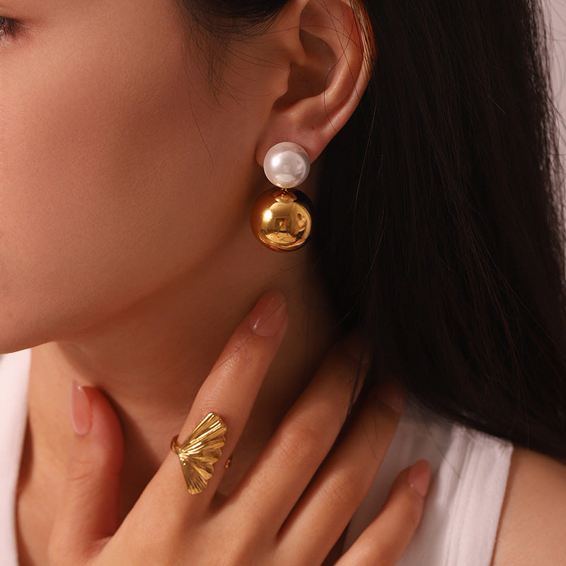 Pendientes de perlas redondas de moda de todo fósforo de acero inoxidable en forma de C