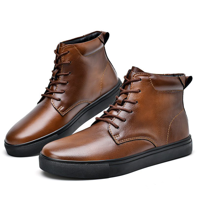 Chaussure de planche montante grande taille en cuir de vache pour hommes, bottes Martens plates décontractées