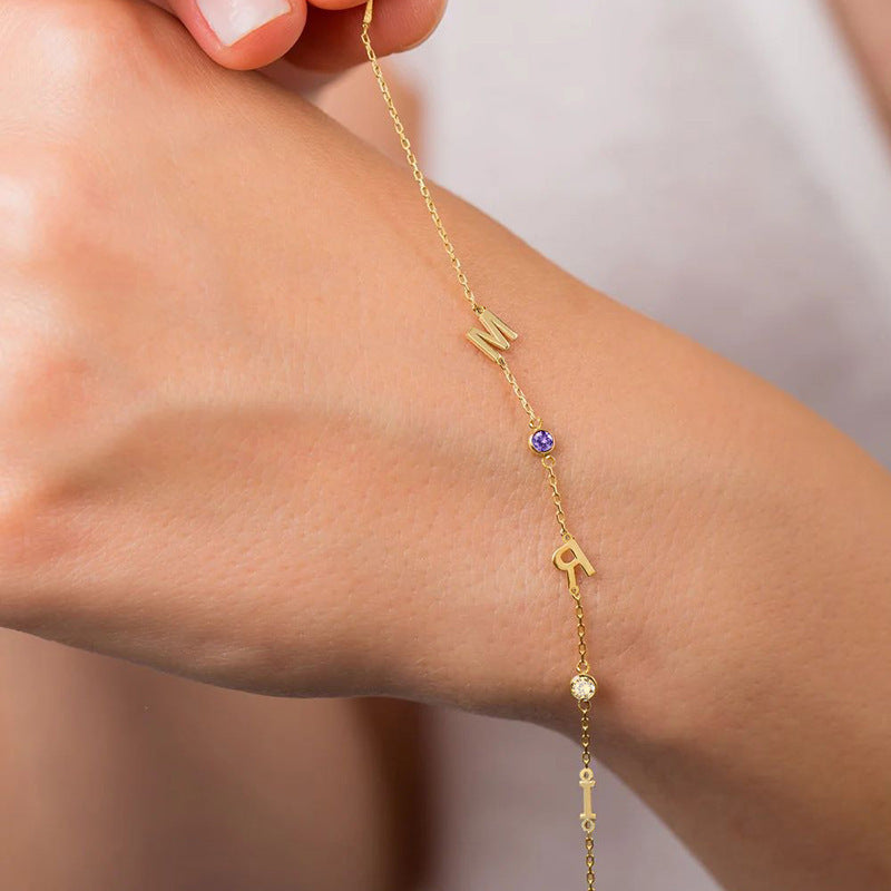 Bracelet Diamant d'Eau Acier Titane Femme 26 Lettres Anglaises