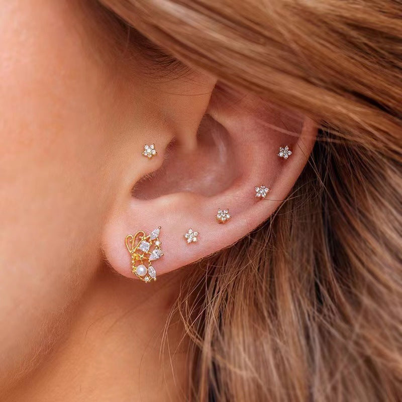 Boucles d'oreilles romantiques en forme d'étoile, de lune et de fleurs en Zircon