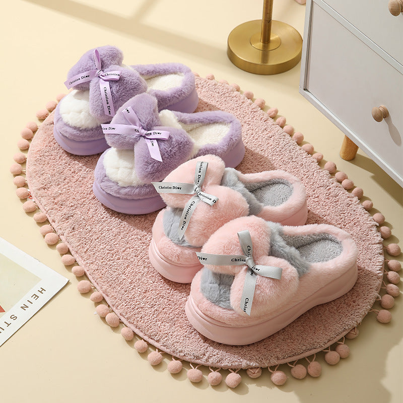 Pantoufles en coton à talons hauts pour femmes, pantoufles d'hiver à fond épais, sensation de merde à l'intérieur