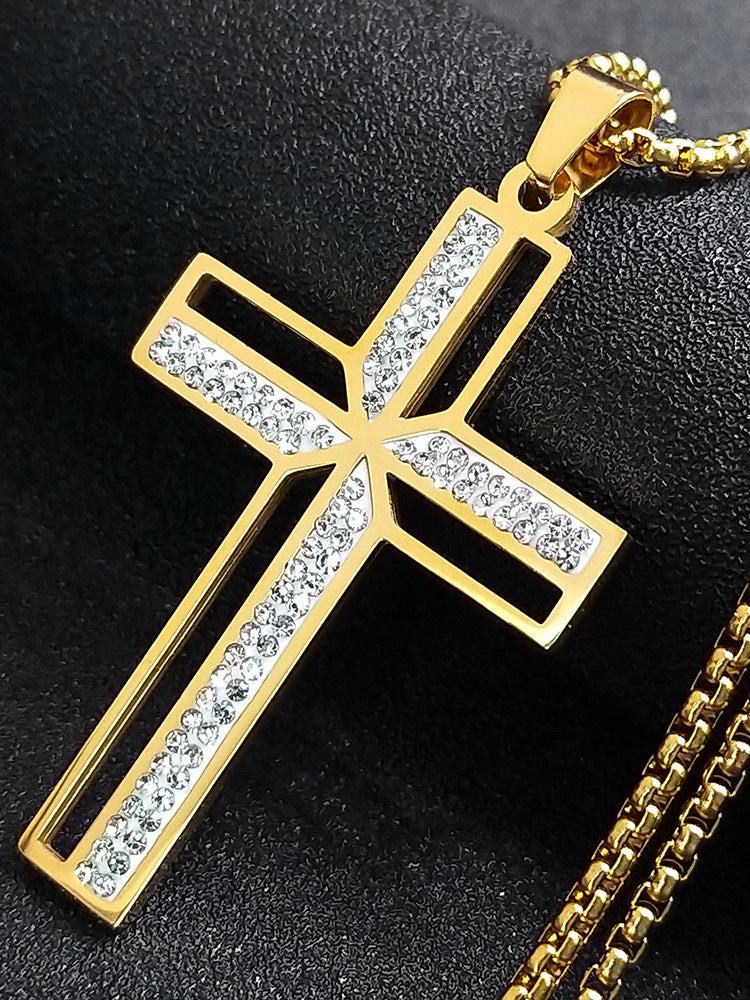 Collar de acero inoxidable con colgante elegante de diamantes estilo Hip Hop callejero