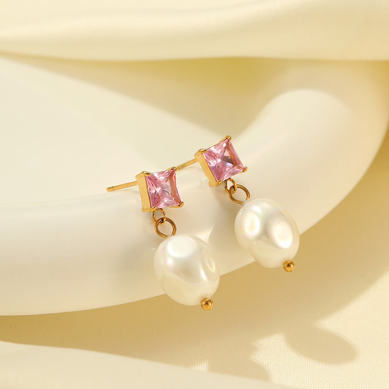 Boucles d'oreilles en acier inoxydable et zircon, diamant rectangulaire, mode 18 carats, titane