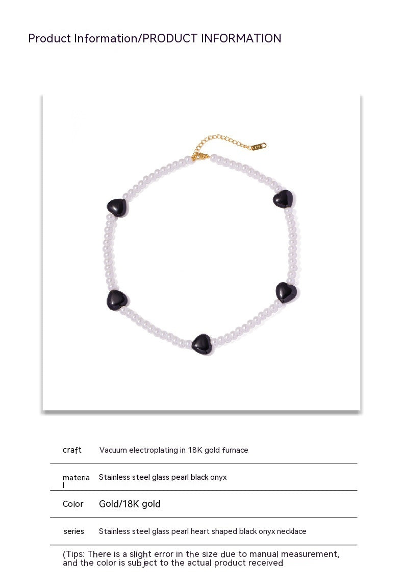 Collar de perlas de cristal en forma de corazón de mujer de color negro