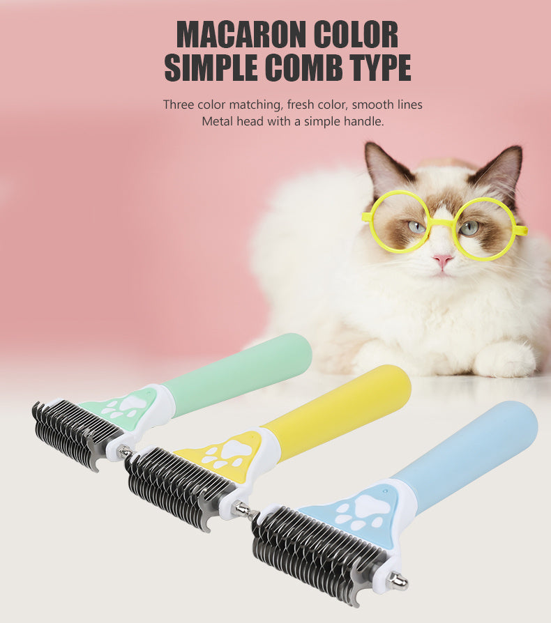 Brosse pour chien - Épilateur double face pour poils d'animaux - Peigne à nœud ouvert - Outil de démêlage pour chien - Épilateur double face pour chats et chiens - Râteau de toilettage pour sous-poil pour la perte
