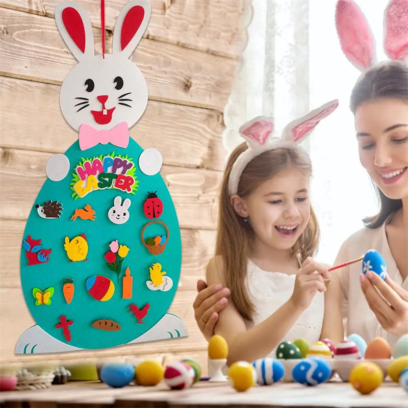 Colgantes de conejito de fieltro DIY para niños de Pascua, juguete con alfabeto desmontable, adorno de Pascua, regalo de Pascua para decoración de la pared de la puerta del hogar