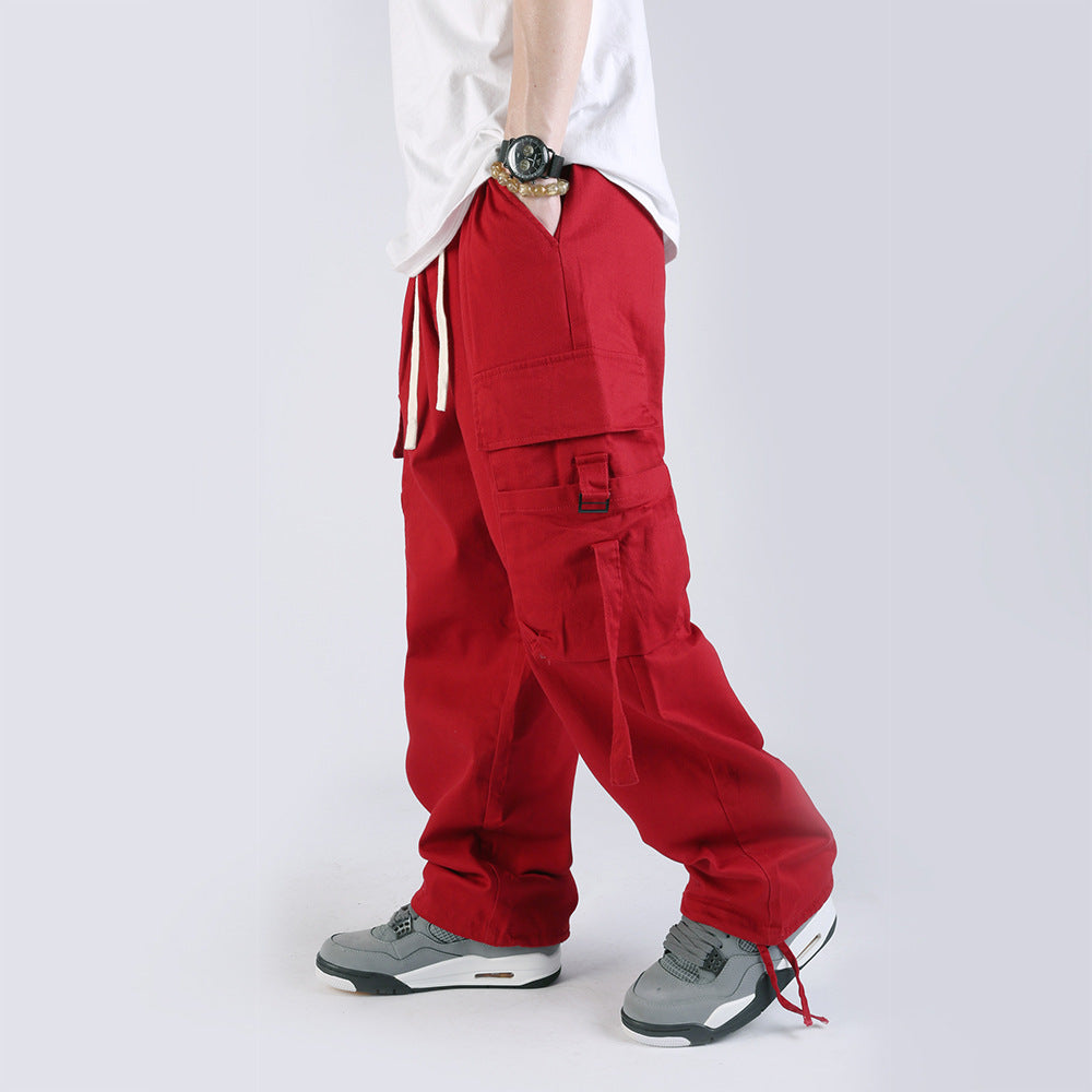 American High Street Personalized Pocket Ribbon Loose Wide-leg Overalls