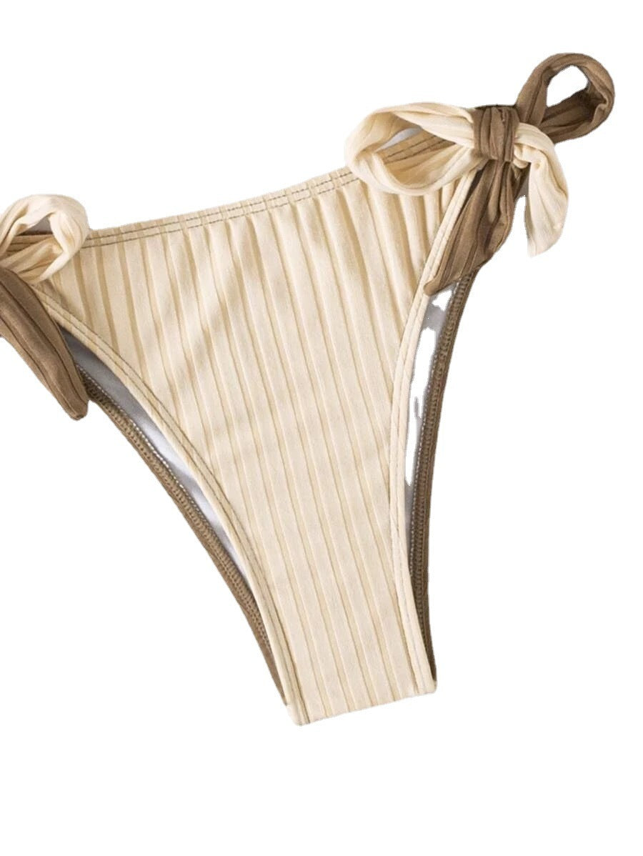 Maillot de bain bicolore pour femmes, Bikini, col suspendu, dos croisé, Slim