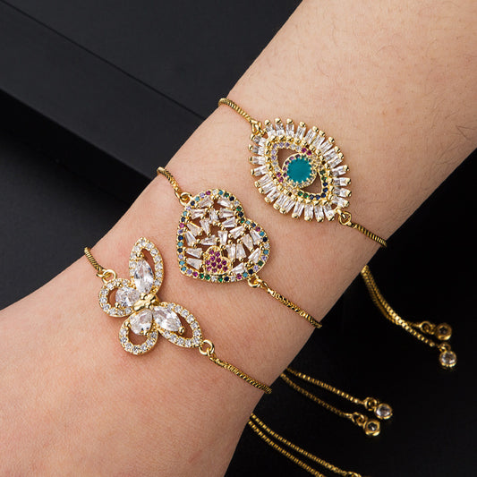 Bracelet en cuivre plaqué or pour femmes, Style Normcore, Micro incrusté de Zircon, cœur, papillon