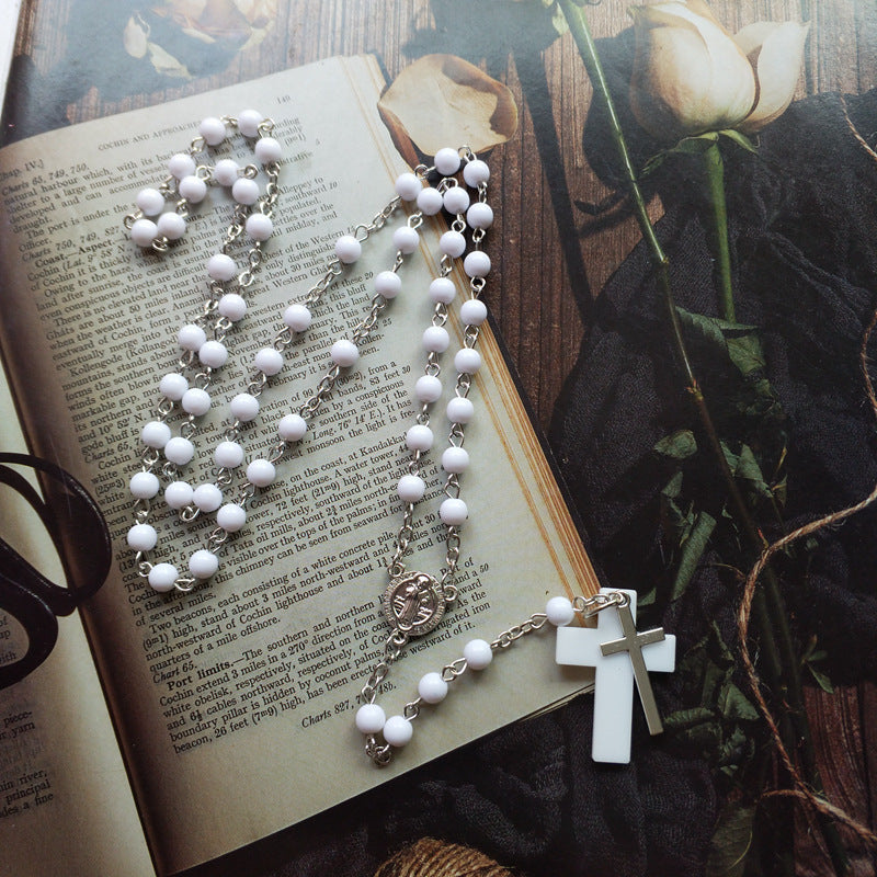 Collier croix de mode en acrylique blanc